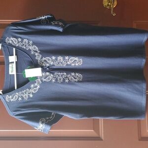 Shenanigans Navy Embroidered Women's Top